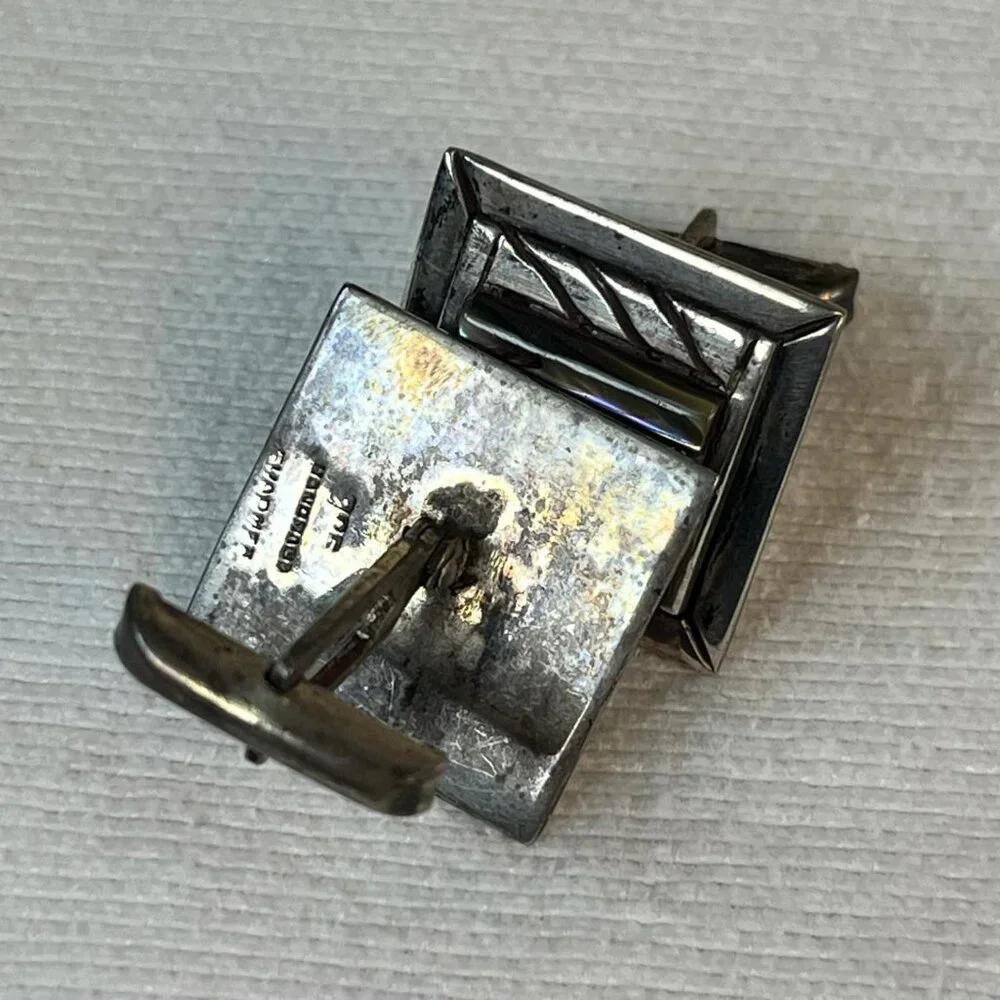 Vintage Silver Abalone Square Cuff Links Stamped 925/Handmade Formal Gift Weddin
